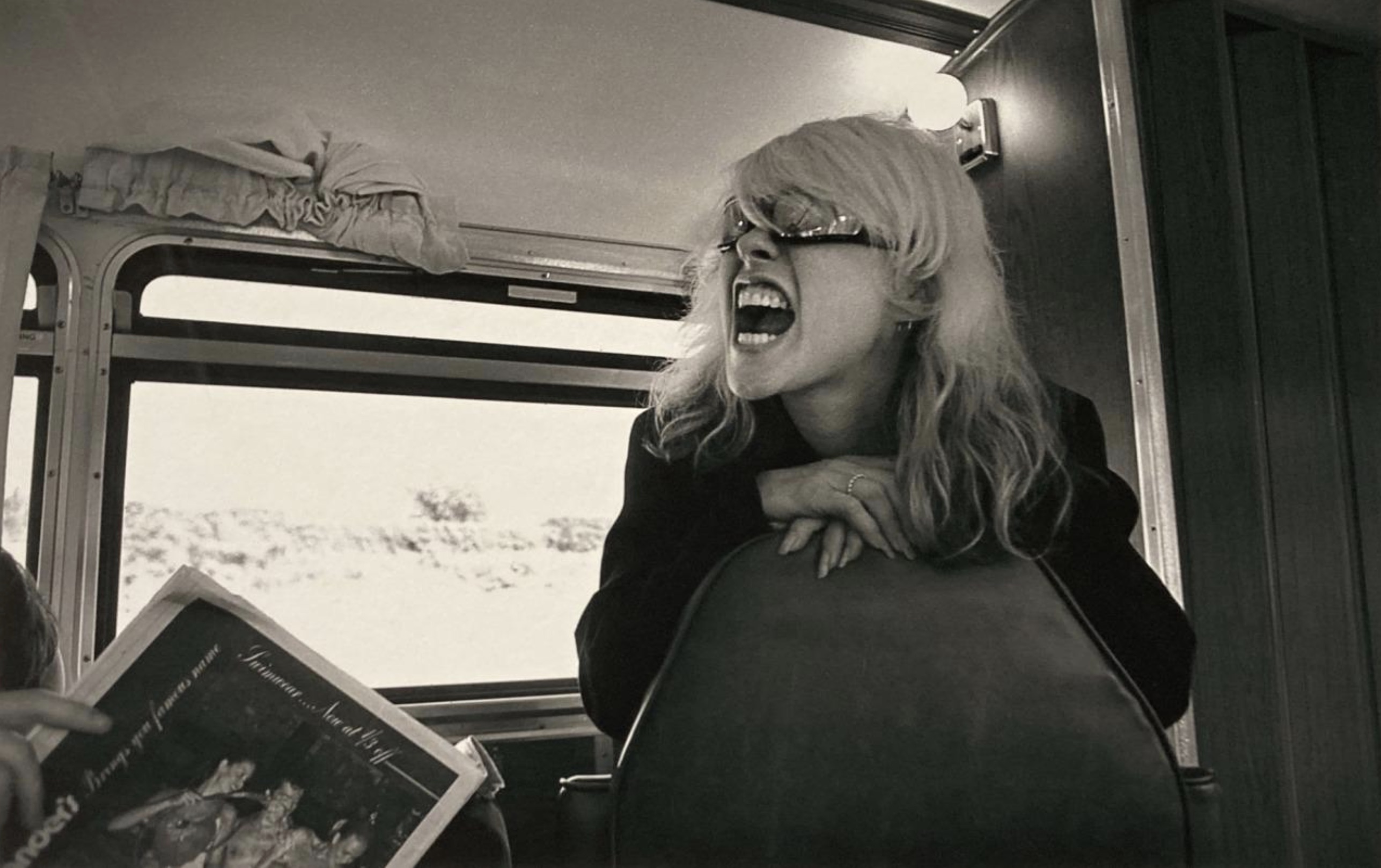 Debbie Harry on a tour bus, travelling to Philadelphia, 1978 